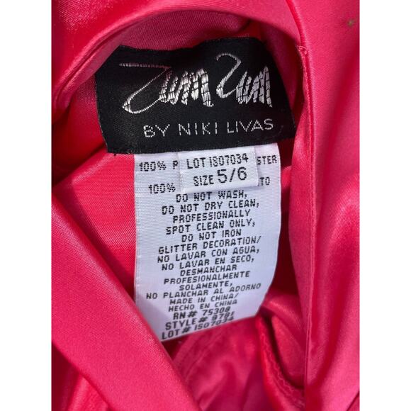 Zum Zum by Niki Livas Dress Sz 5/6 Pink Satin Maxi Strappy Open Back Long Formal - Picture 5 of 5